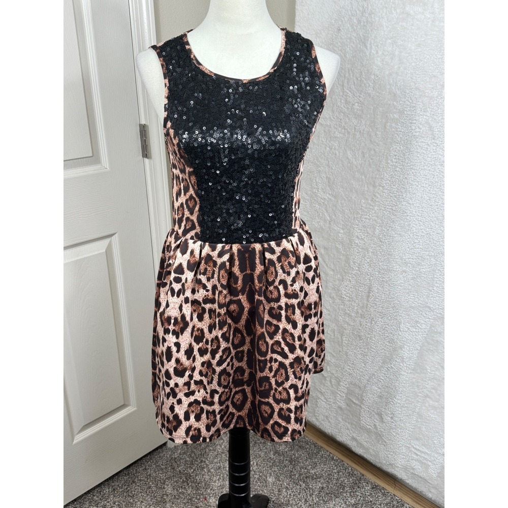 Moon Collection Dress Leopard Print Sequin Top Sleeveless Party Mini‎ Mobwife  S